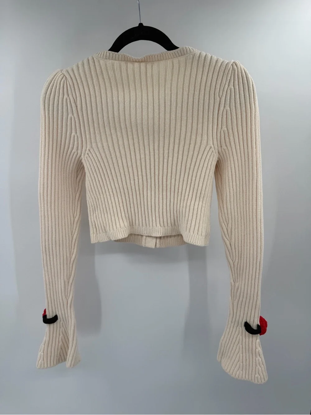 For Love & Lemons Roxana Cardigan Ribbed Knit Rosette Appliqus White Womens Med